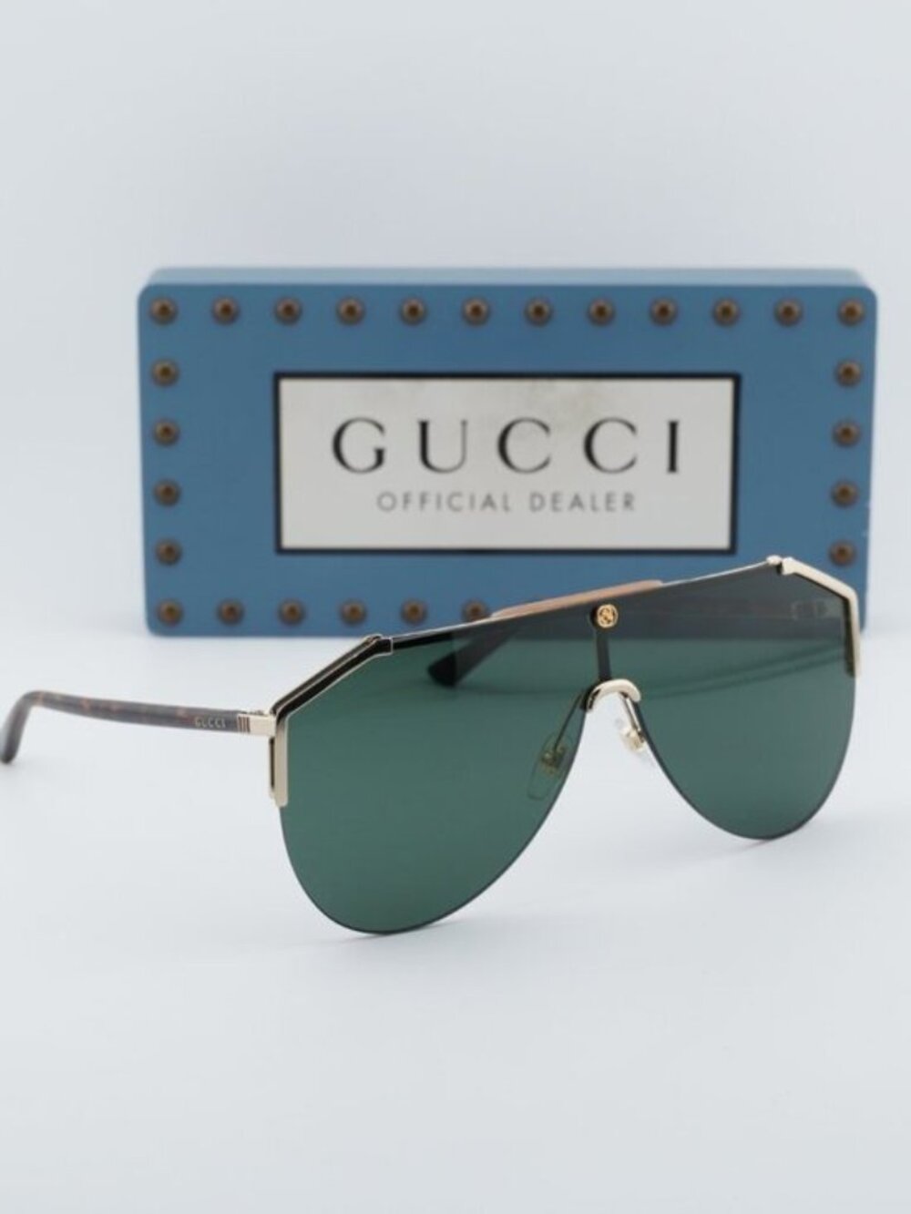 Gucci GG0584S 002 Shield Sunglasses - Gold\Green - Picture 5 of 11